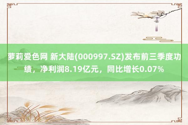 萝莉爱色网 新大陆(000997.SZ)发布前三季度功绩，净利润8.19亿元，同比增长0.07%