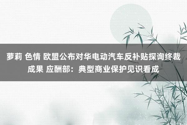 萝莉 色情 欧盟公布对华电动汽车反补贴探询终裁成果 应酬部：典型商业保护见识看成