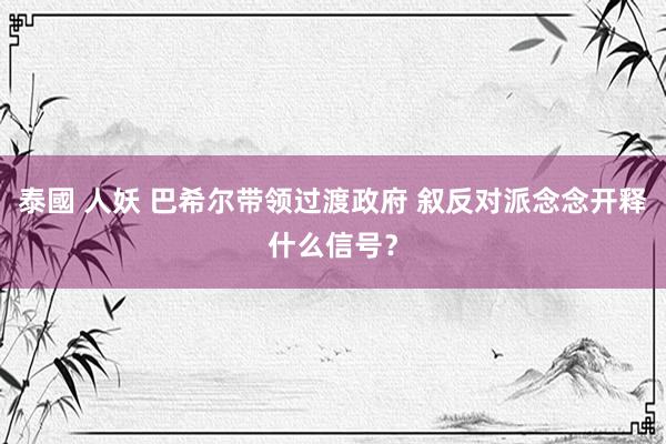 泰國 人妖 巴希尔带领过渡政府 叙反对派念念开释什么信号？