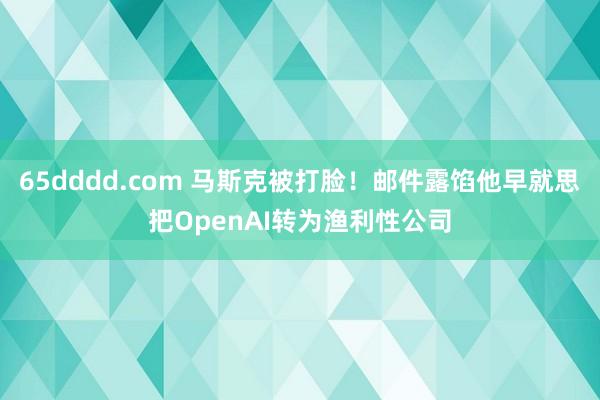 65dddd.com 马斯克被打脸！邮件露馅他早就思把OpenAI转为渔利性公司